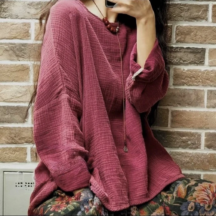 3035秋冬新款复古纯棉双层棉纱炒色上衣