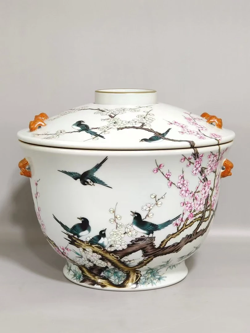 粉彩喜上眉梢盖锅