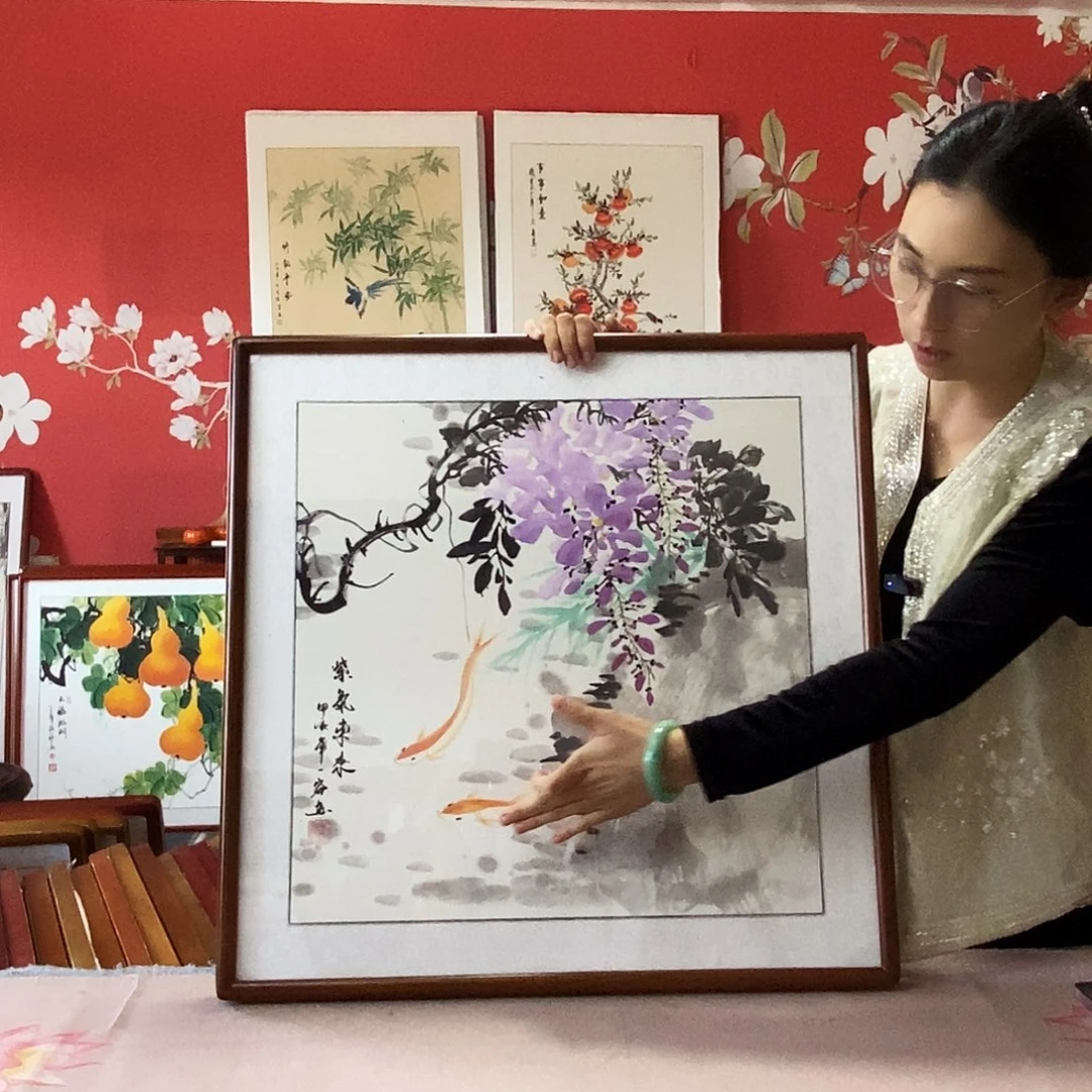 国画手写手绘带框包邮国画作品62✖️62