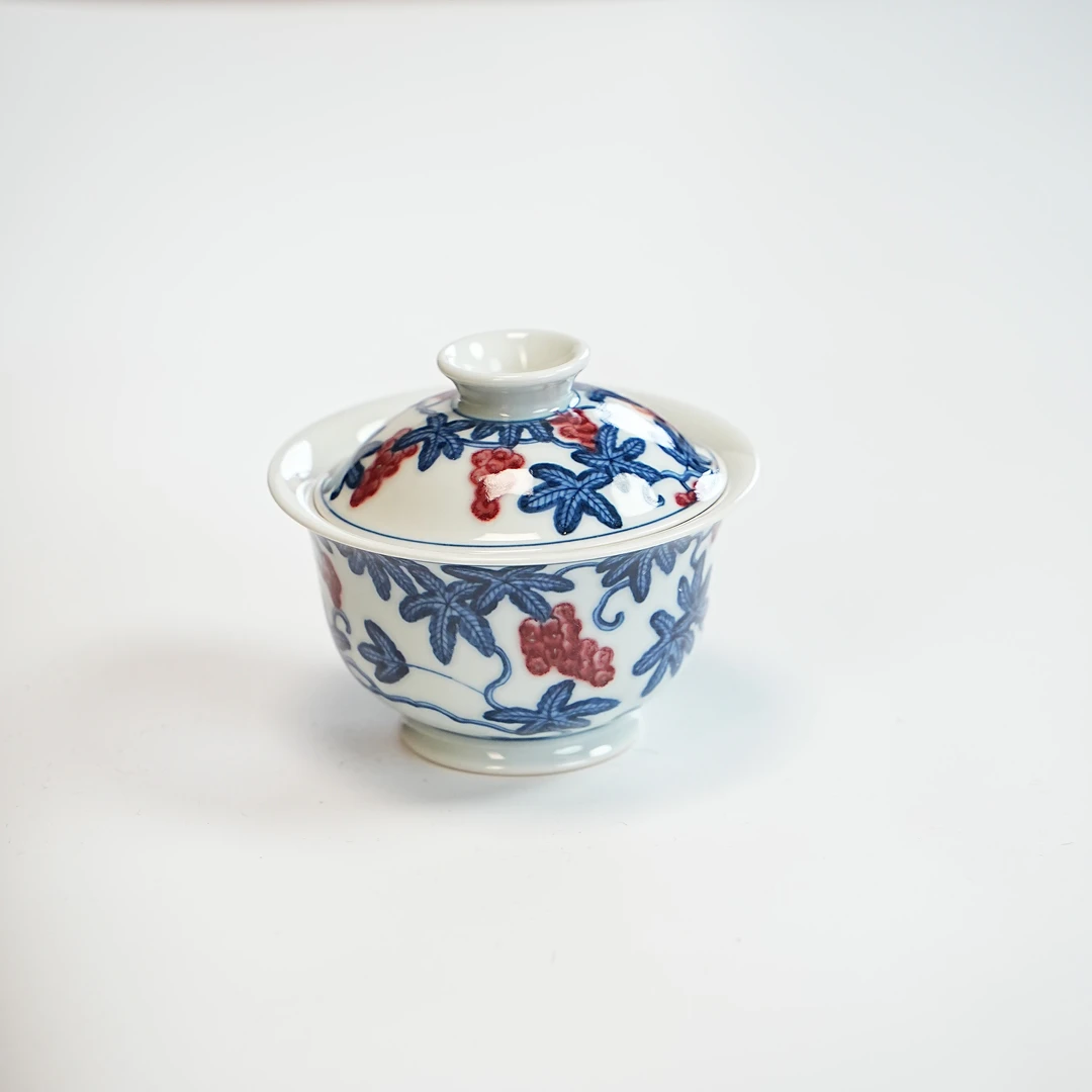 红丰窑 釉里红葡萄盖碗 mlhfy0560