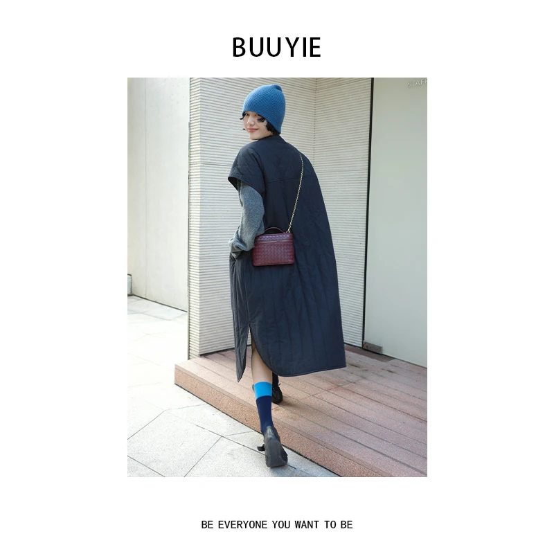 BUUYIE 25SS【云襟】小众时尚肌理感过膝长款棉马甲 250934