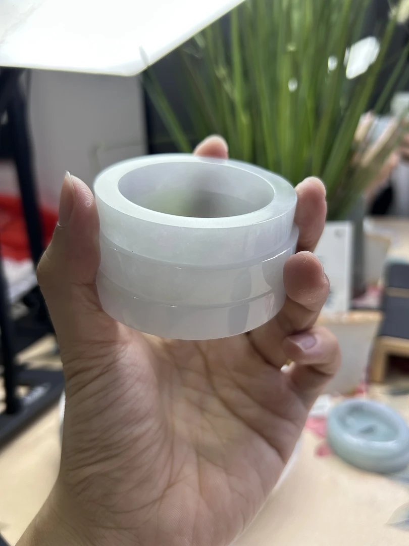 【翠范】定制手镯-天然缅甸A货翡翠手镯淡粉底手镯58-54圏少女闺蜜