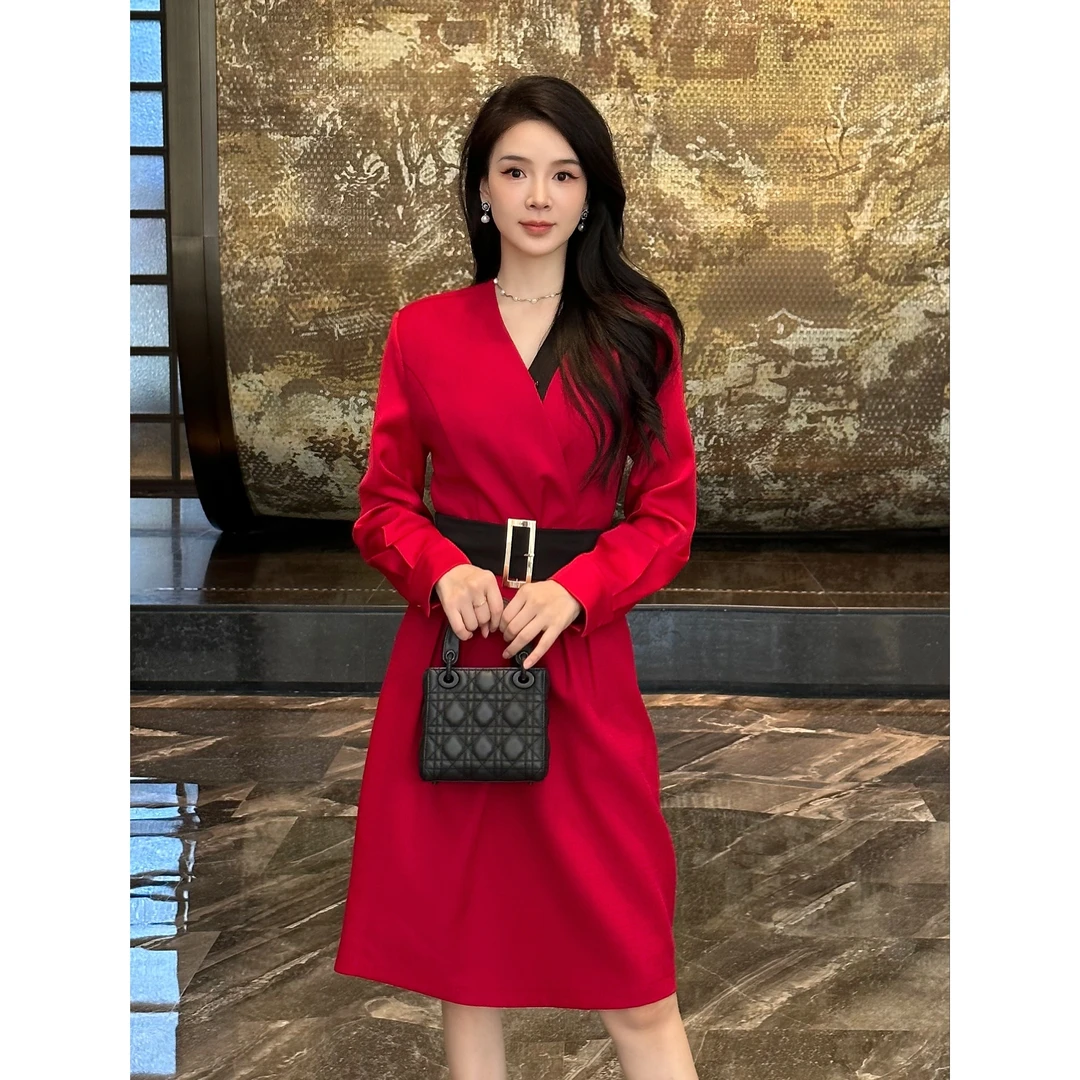 YUANBAO【欢禧Joyous】秋冬款收腰时尚显瘦气质百搭老钱风连衣裙