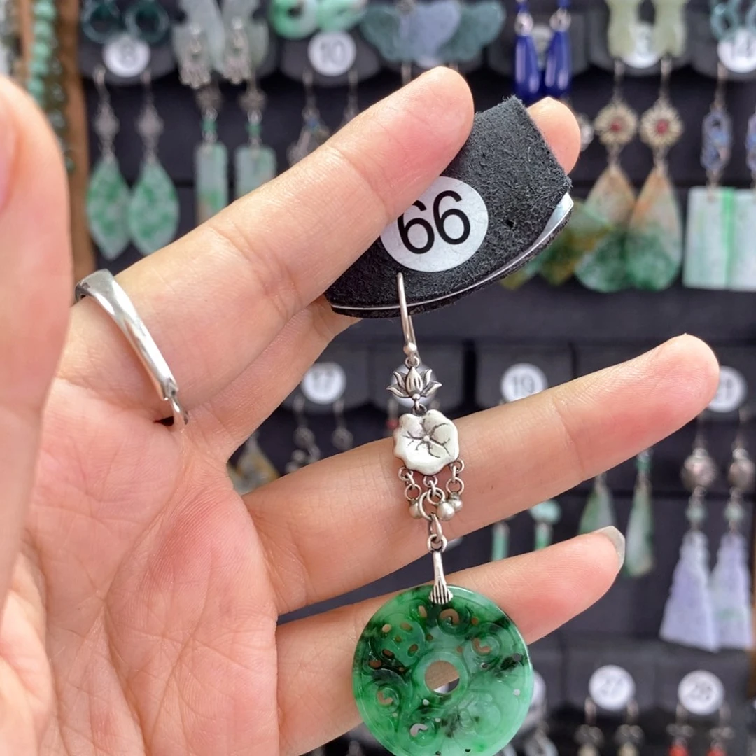 l***9翡翠银S925镶嵌耳饰X26