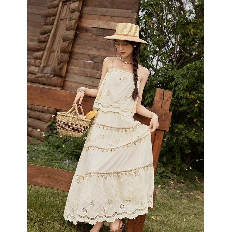 【年末大促】谜秀新品波西米亚吊带上衣套装裙女夏2025新款减龄