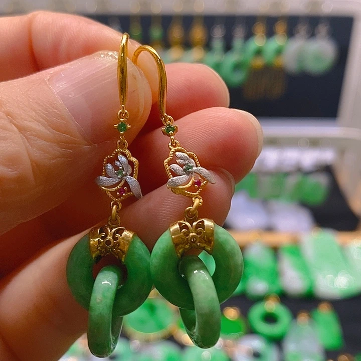 翡翠银S925镶嵌耳饰耳坠