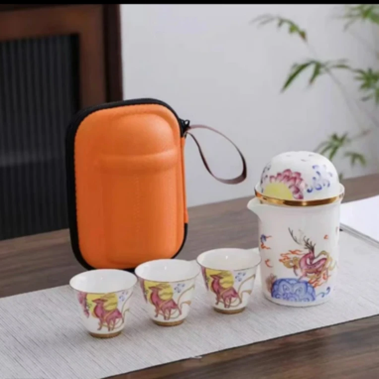 G057仙鹿望月一壶三杯旅行茶具