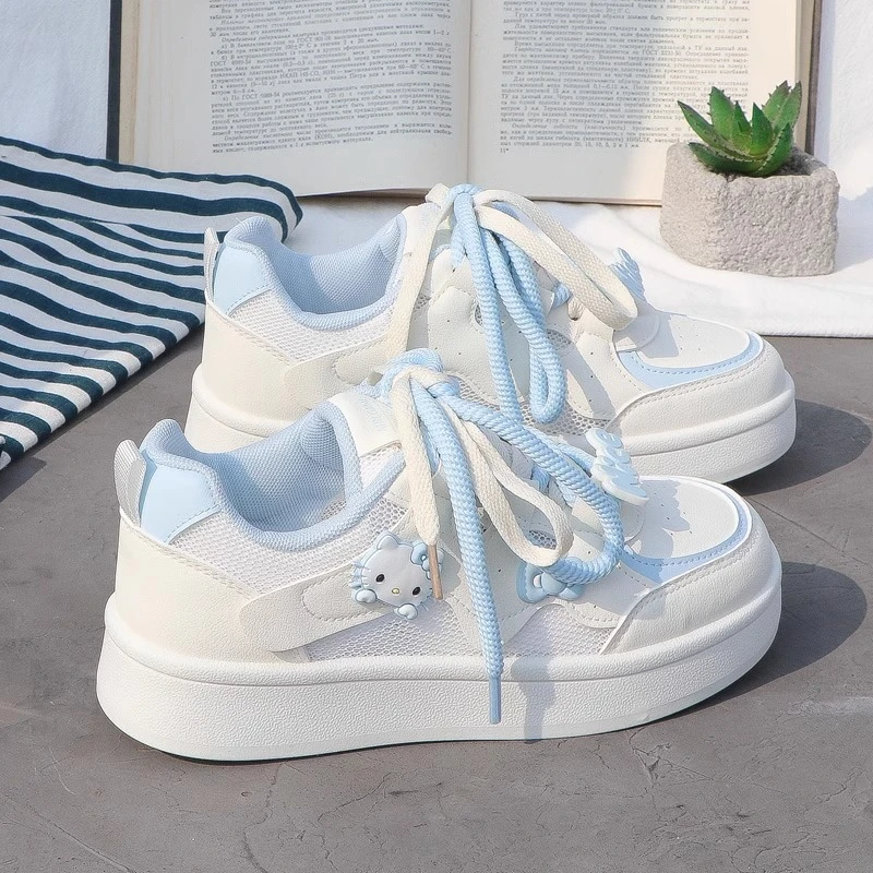 2025春夏季新款小白鞋女透气网面厚底圆头百搭可爱运动休闲板鞋子