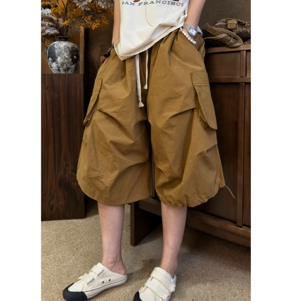 HY罗罗日系七分裤阔腿显瘦脚口松紧带调结夏季休闲裤韩版百搭