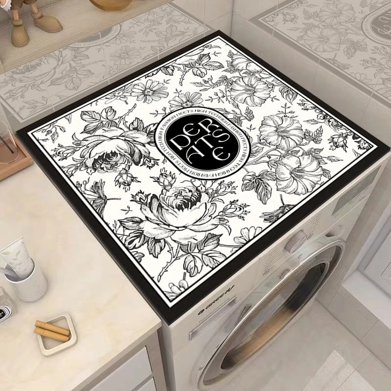 美式复古洗衣机盖垫防尘罩冰箱顶垫硅藻泥台面盖布吸水床头柜垫子