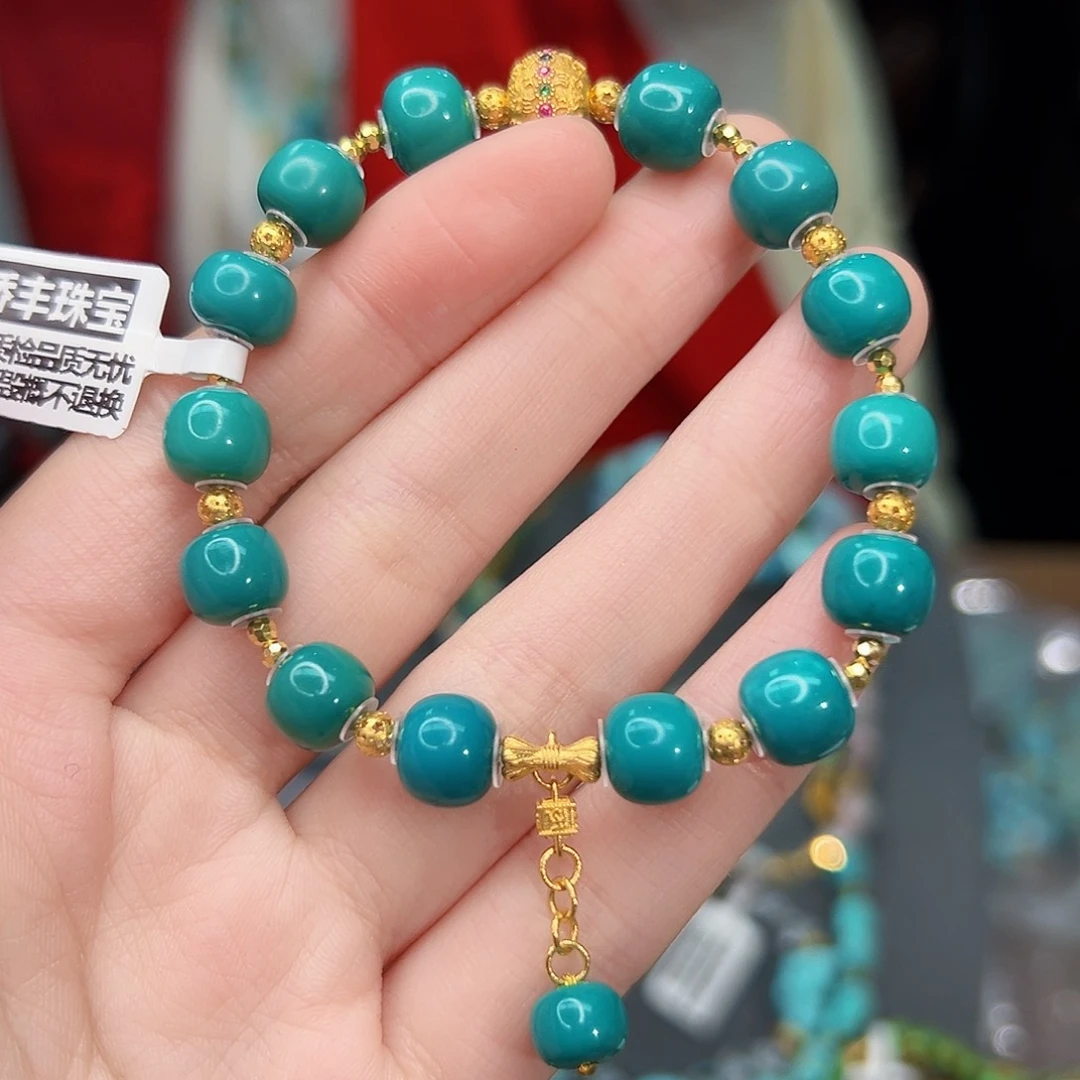 绿松石珠宝奇石18K金镶嵌大****美