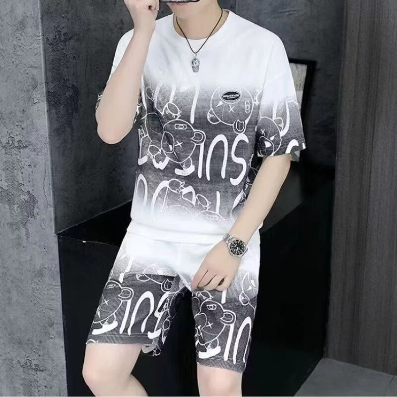 男夏季帅气休闲青少年运动百搭短裤夏天ins夏装时尚T恤套装潮流