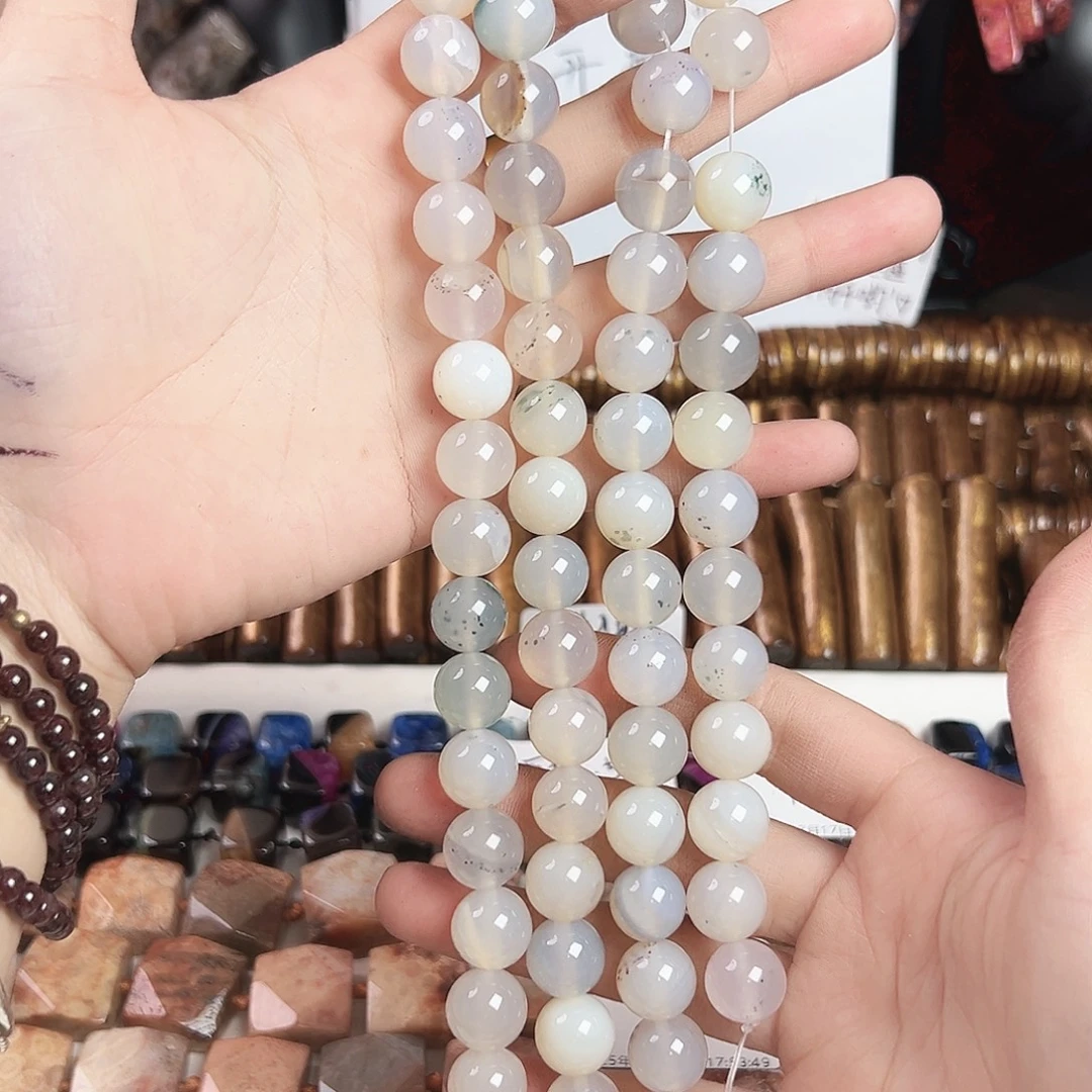 玛瑙/玉髓合金珠宝半成品h779 12m 绿化水草玛瑙一条