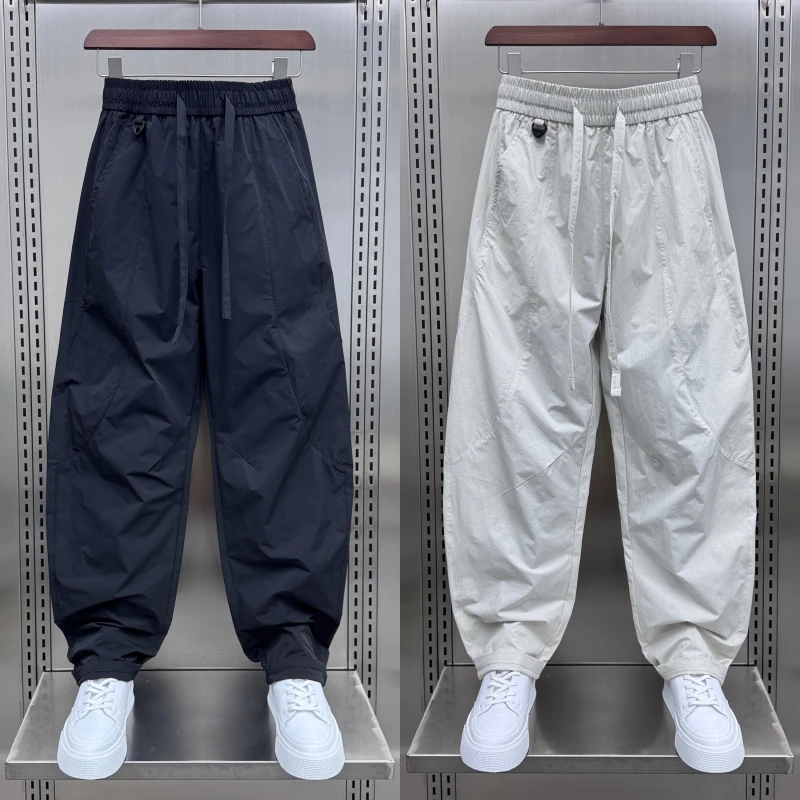 冰丝透气直筒休闲裤男夏季2025薄款潮流宽松弯刀裤速干运动哈伦裤