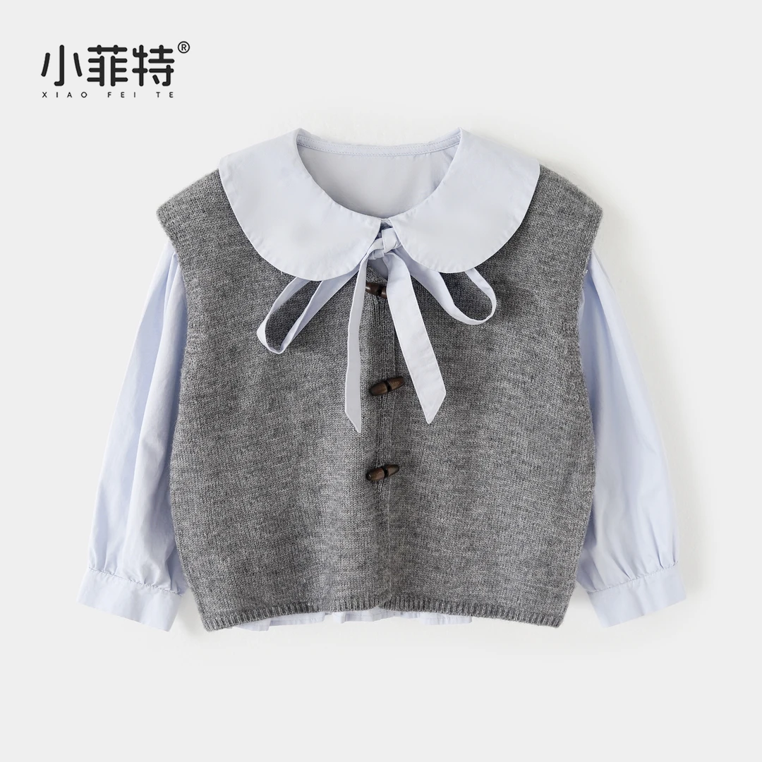 小菲特女童秋装马甲背心套装中大童儿童休闲衬衫两件套BGTQ52848