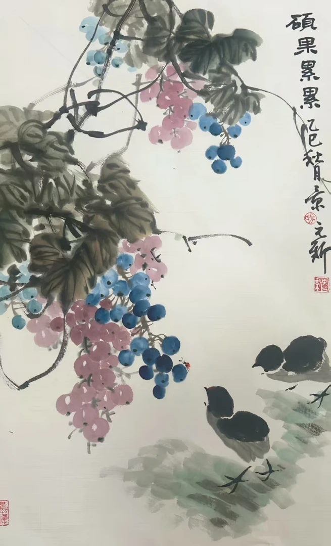 花鸟国画《硕果累累》尺寸：69*46（厘米）宣纸装饰