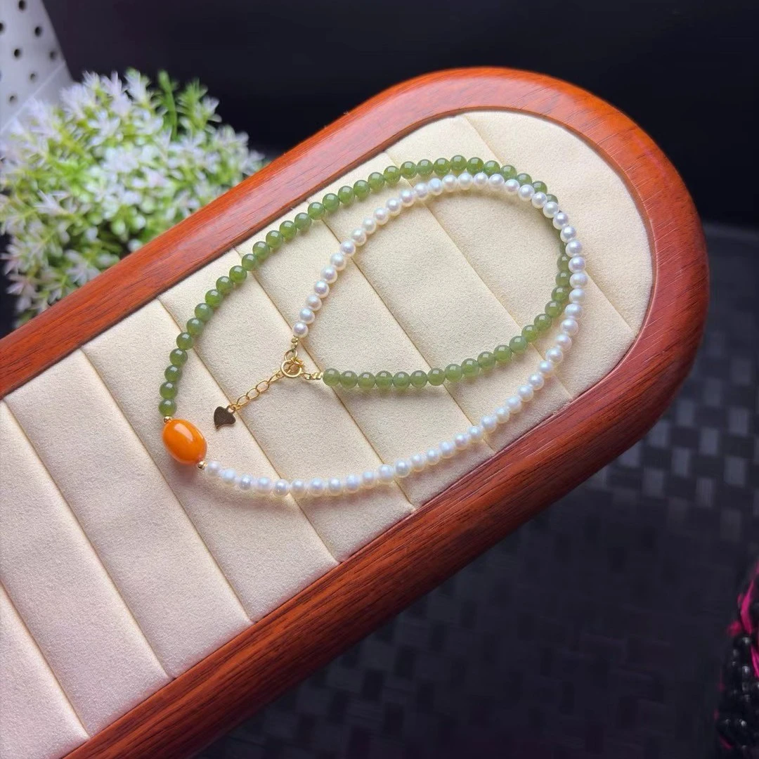 天然和田玉碧玉卡4小米珠锁骨链气质百搭