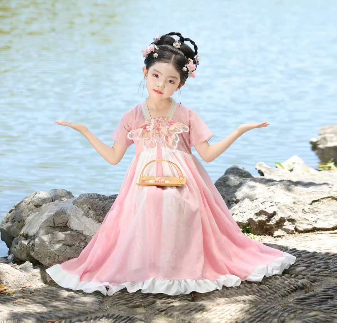 2025庆中秋春秋款中国风民族女汉服夏季古风公主裙女童齐胸仙气