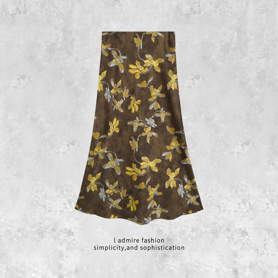 温温【金兰】醋酸半身裙夏季中长裙斜裁百搭气质度假风鱼尾裙35363