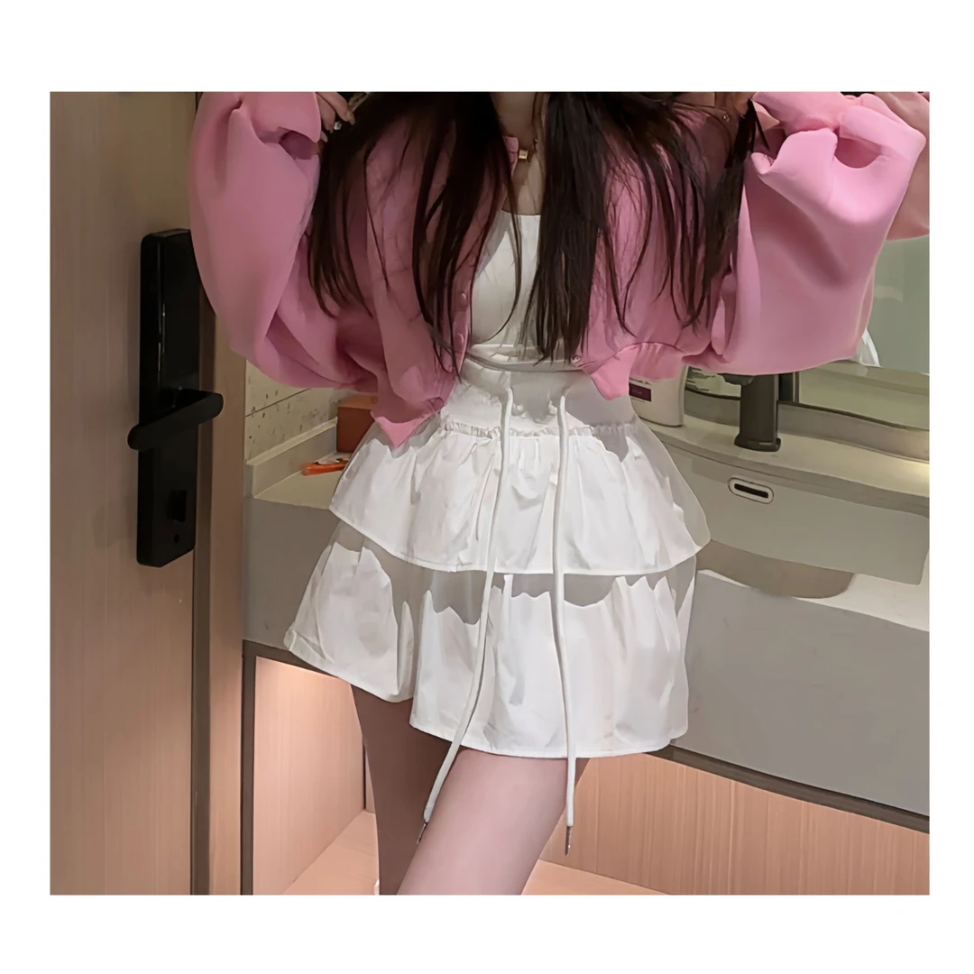 【蛇蛇家2025】东大门春夏新款纯欲荷叶边蛋糕裙女设计感半身裙潮