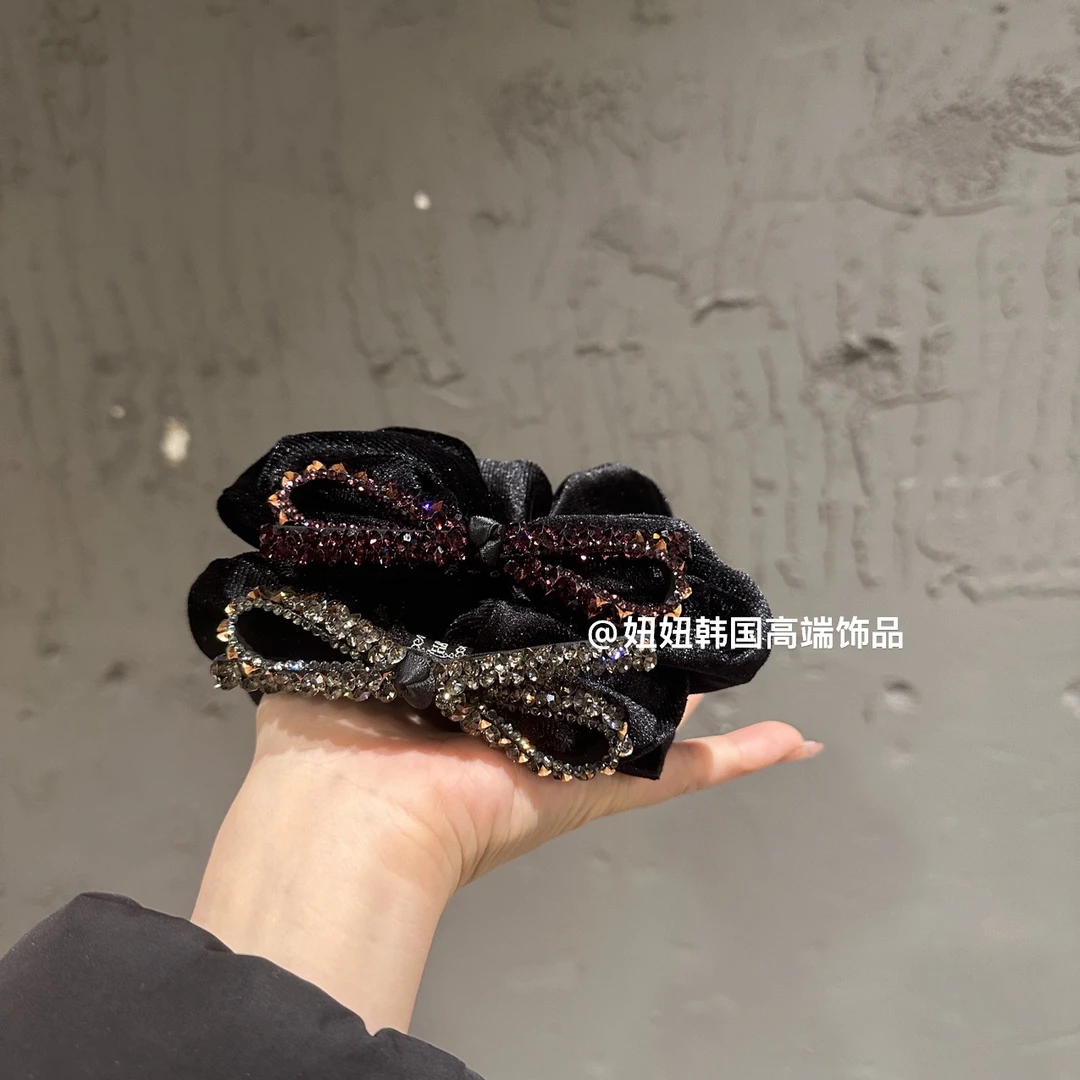 【上新】韩国轻奢施华家精致系带蝴蝶结柔软丝绒肠圈发绳高弹力头绳