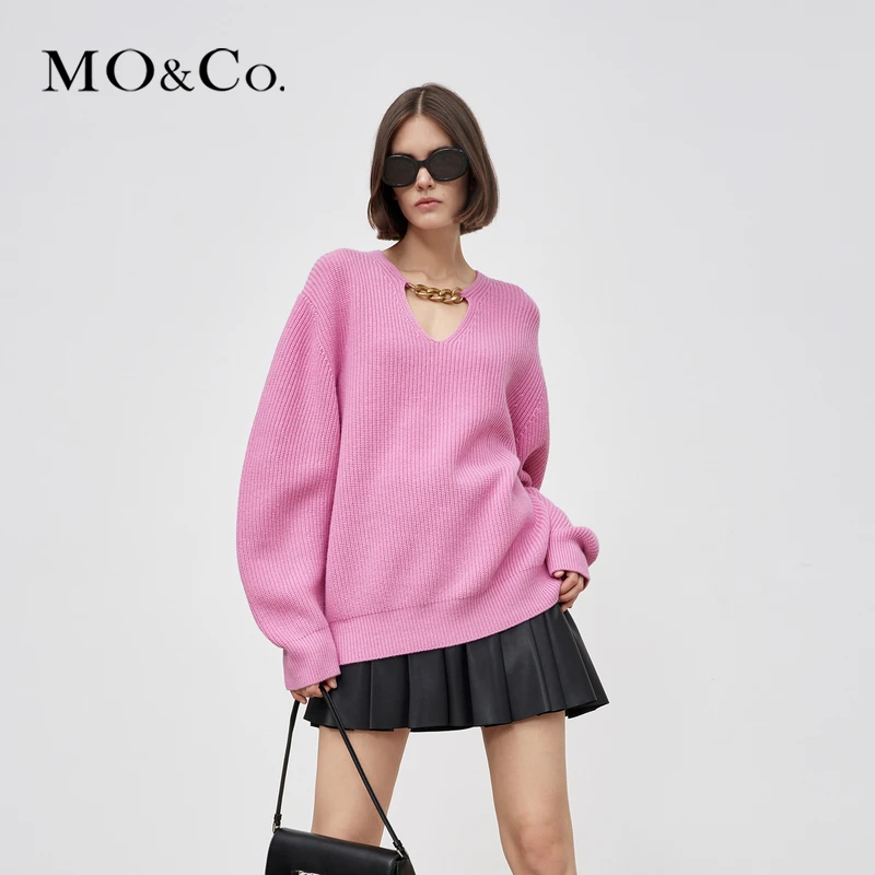 【达播用链接】【防寒】MOCO秋季V领链条绵羊毛针织衫毛衣MBC3SWTT28