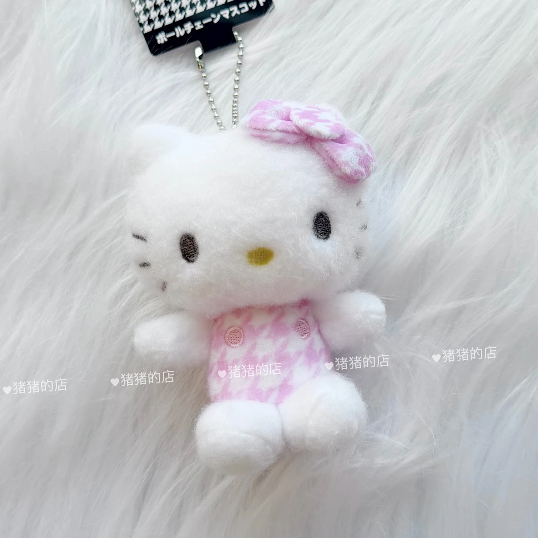 【日版正品】三丽鸥粉色千鸟格毛毡kitty挂件
