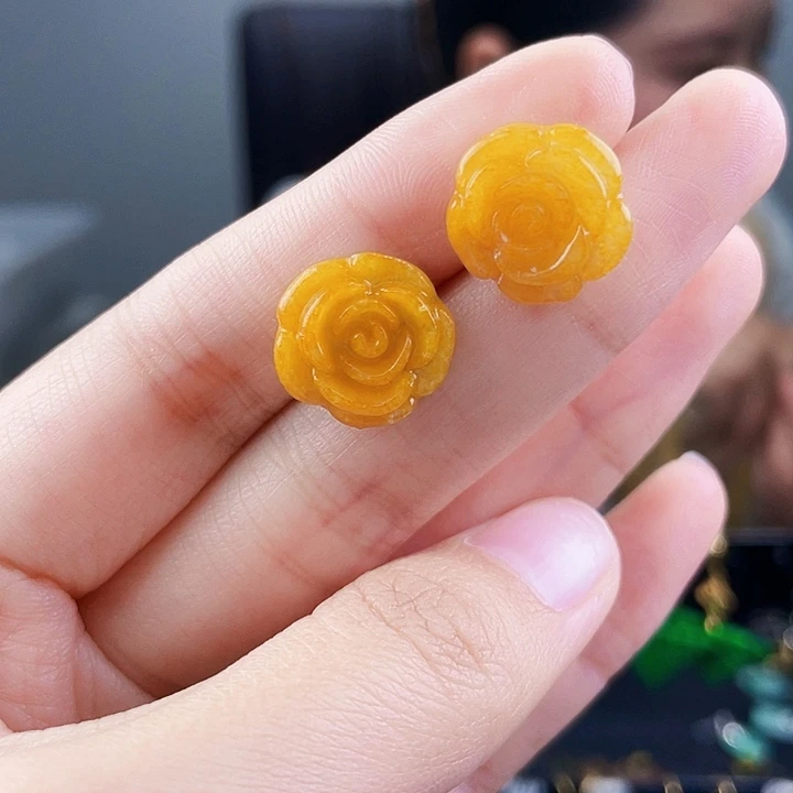 翡翠耳饰银S925镶嵌饰品