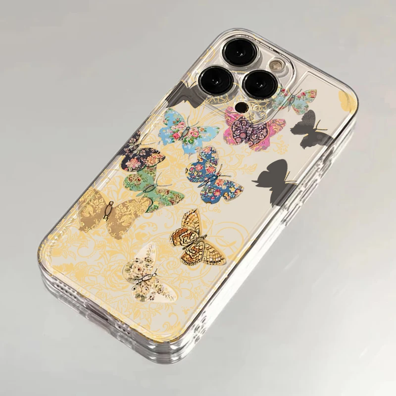 BANCA复古彩色蝴蝶适用iPhone16/15手机壳苹果14华为vivo小米oppo