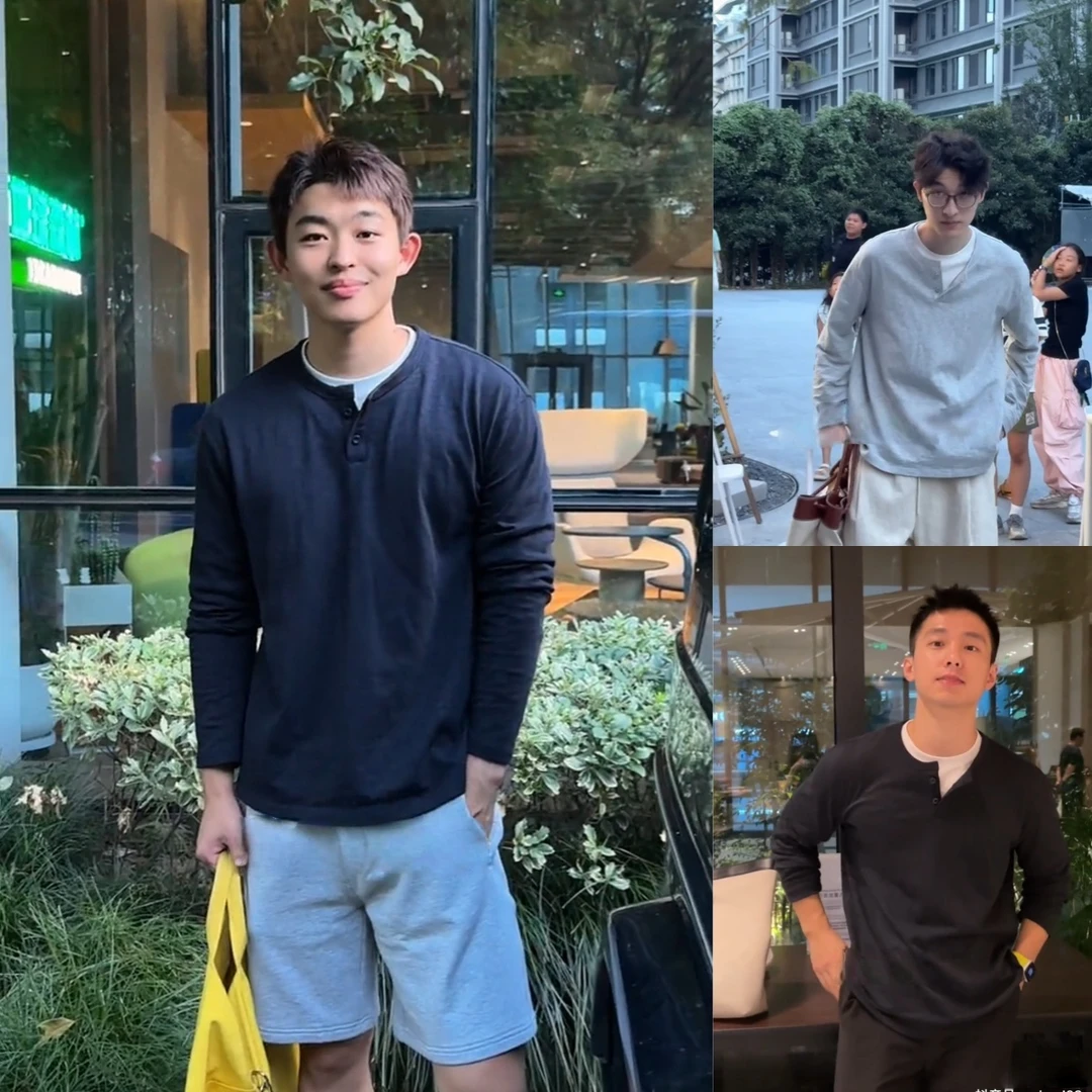 秋季打底衫休闲百搭上衣简约高品质设计感亨利假两件长袖T恤男士