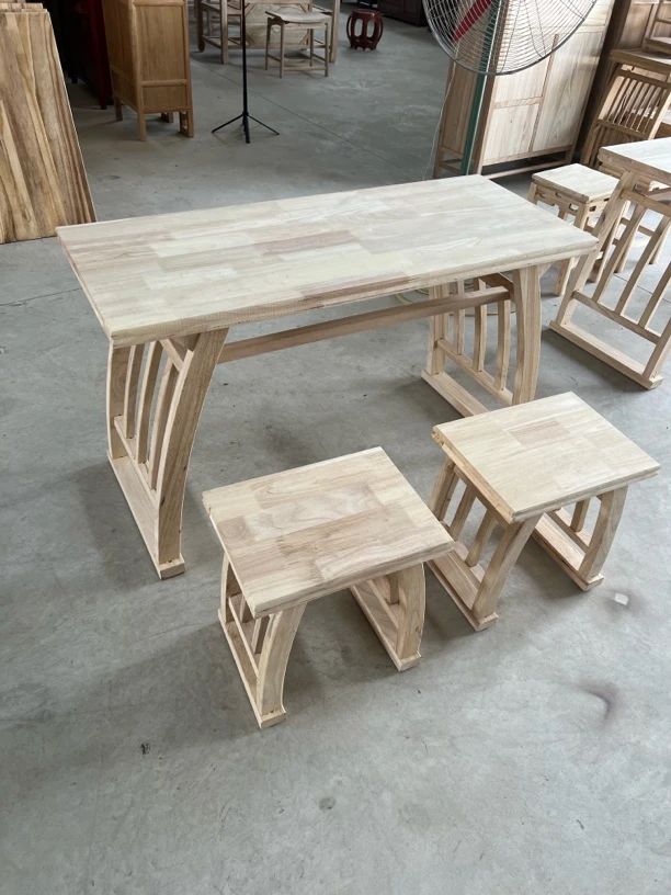 实木书法桌新中式国学桌培训班课桌椅仿古书画桌学习桌马鞍桌白坯