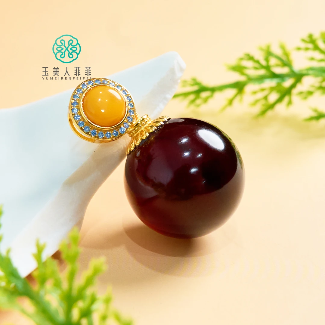菲菲珠宝好·S925琥珀圆珠吊坠约20mm