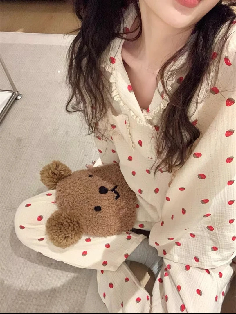 【长袖套装】A类纯棉双层棉纱长袖长裤睡衣家居服柔软舒适四季款