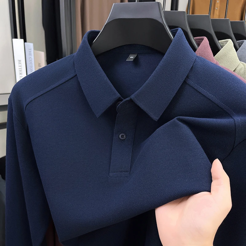 【秋季上新】宽松时尚翻领上衣男士休闲纯色经典百搭polo衫棉长袖