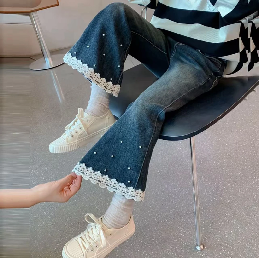 童装女童牛仔裤2025春秋新款中大童儿童裤子弹力喇叭裤女宝宝长裤