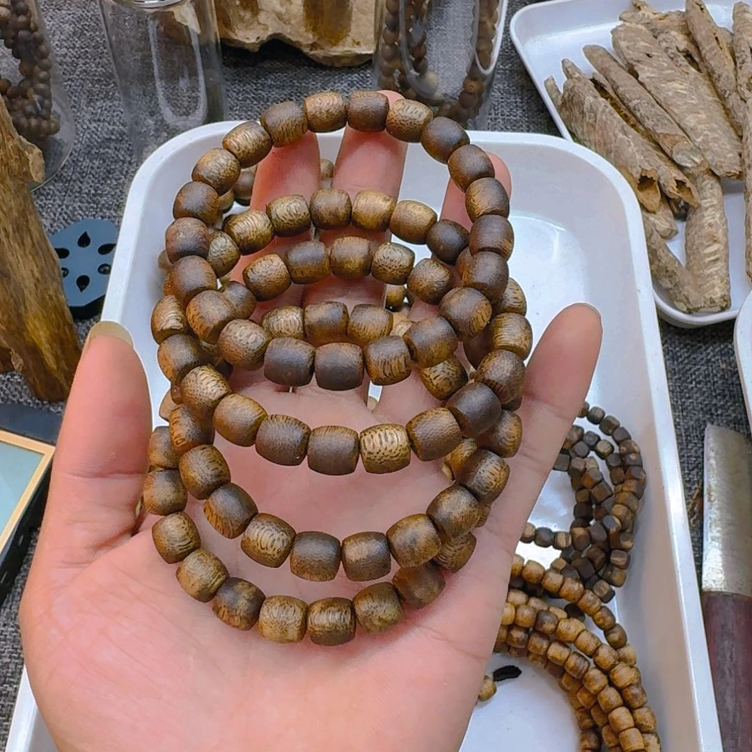 ABS天然奇楠沉香手串鼓珠9mm