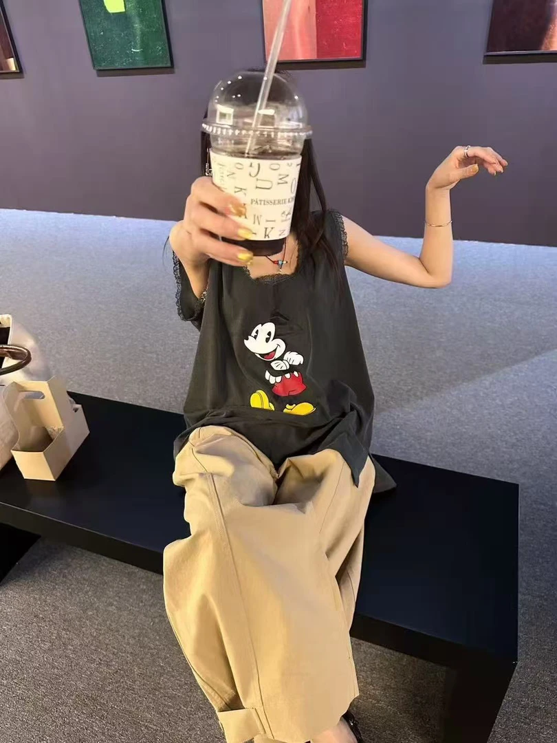 拼蕾丝米奇图案背心东大门泡菜国