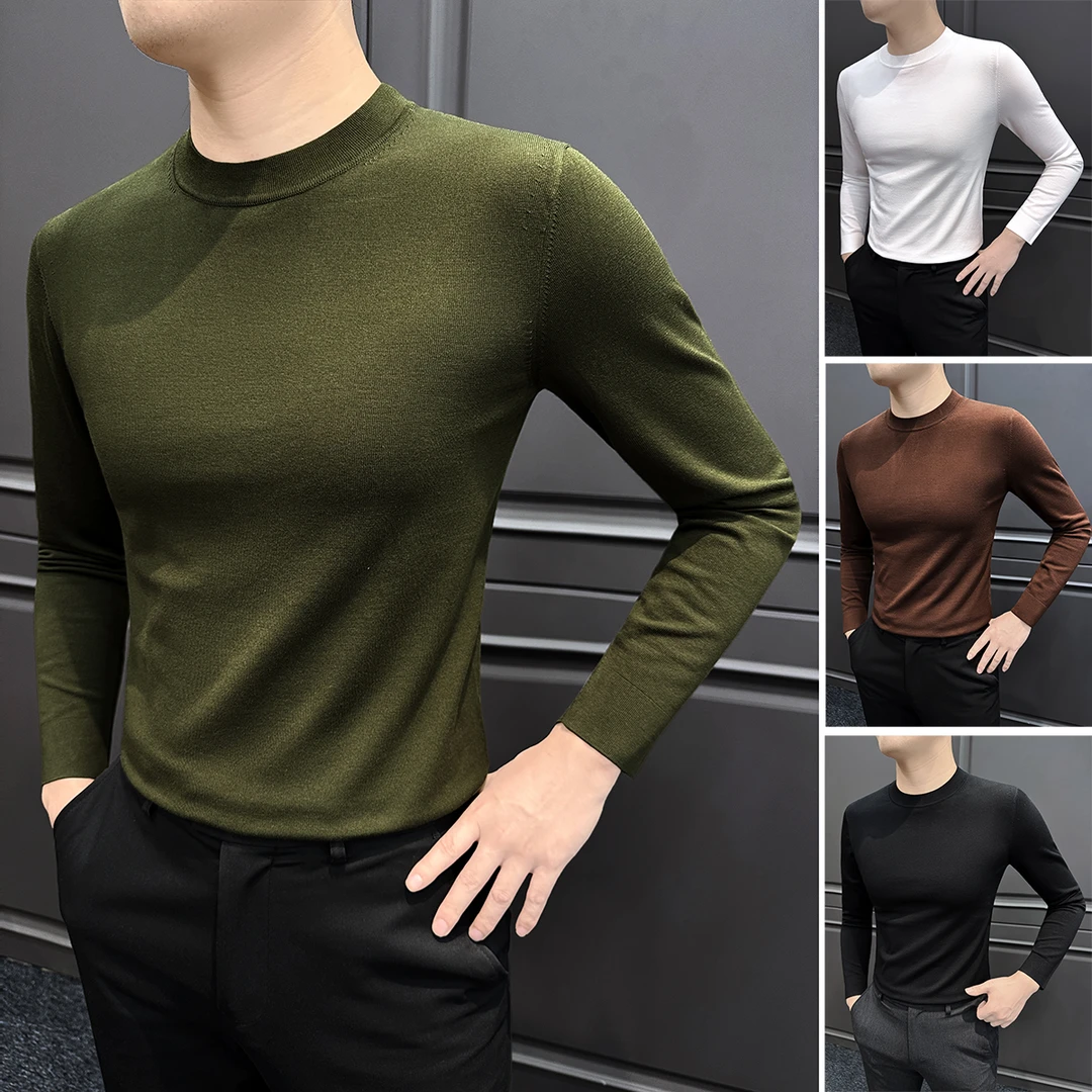 莱赛尔长袖t恤男款爆款2025新款百搭男装秋冬保暖男士针织打底衫