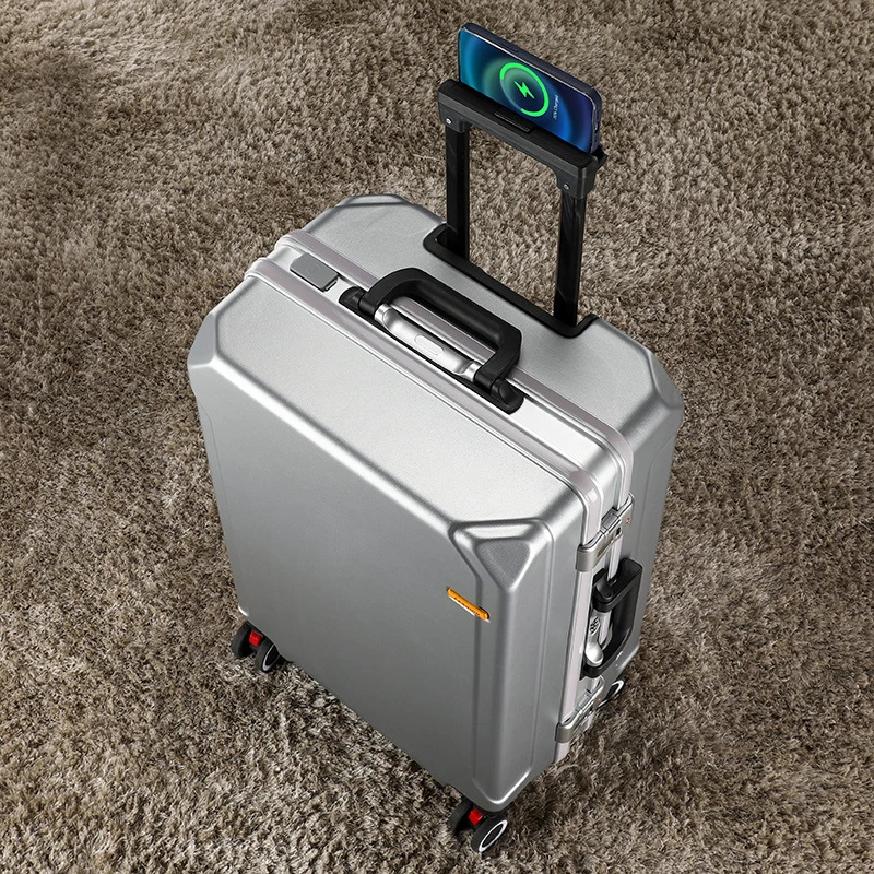 黍款行李箱20寸旅行白色铝框拉杆箱商务登机箱新款万向轮旅行箱