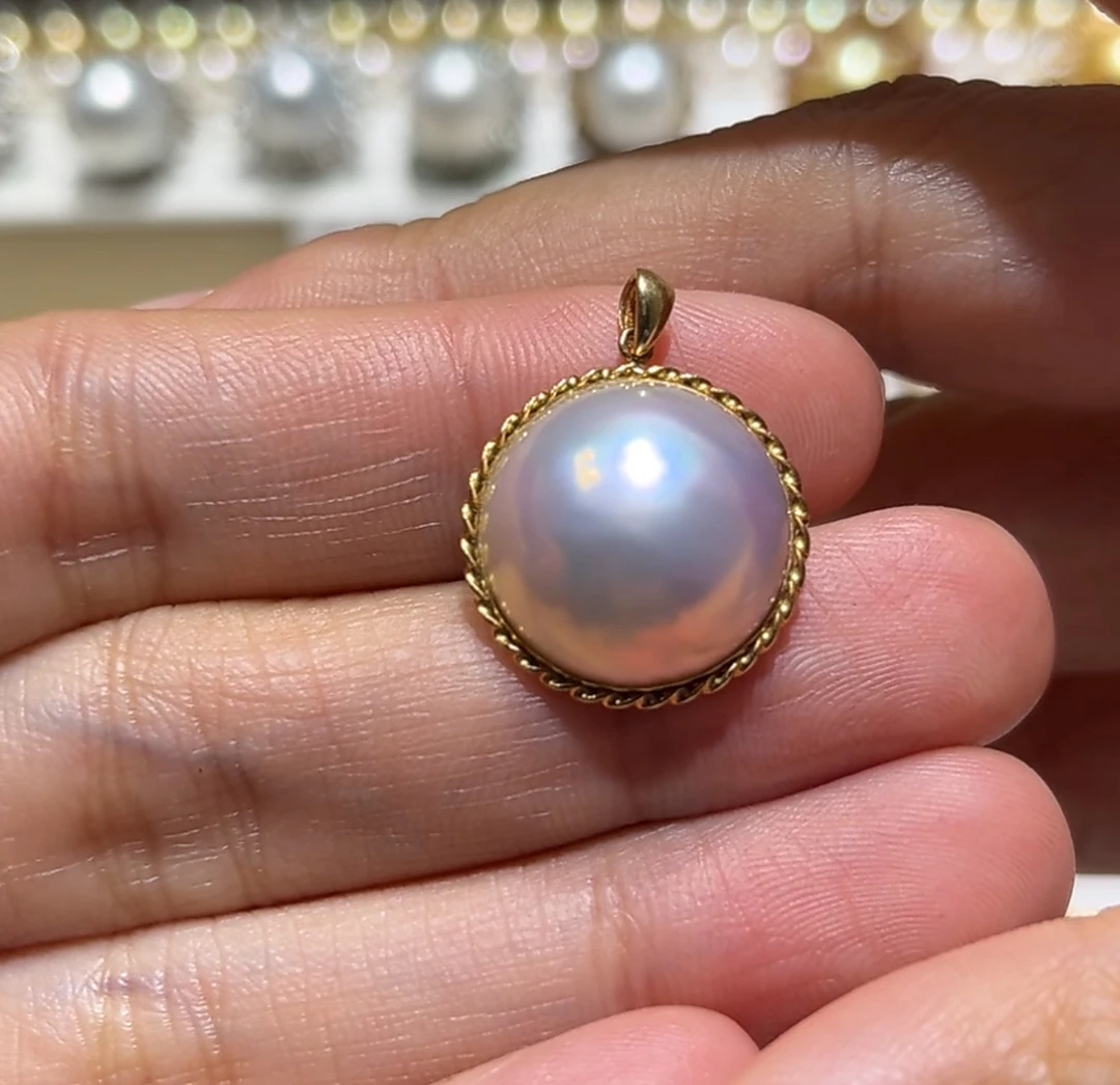 18k金粉泡泡马贝吊坠日本马贝