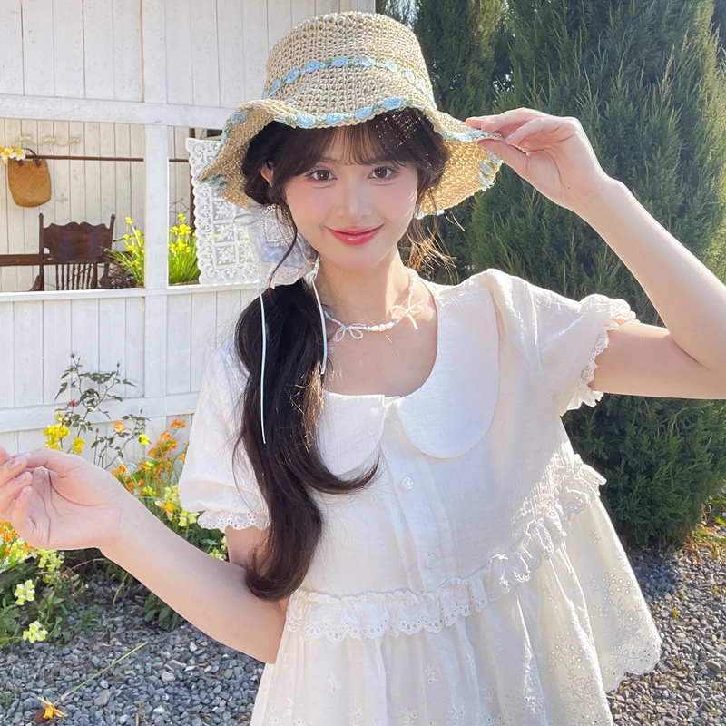 森女部落原创娃娃领纯色甜美上衣法式小衫衬衫女2025新款漂亮小衫