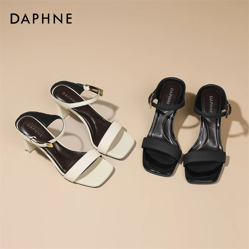 达芙妮新款法式小众气质方头高跟鞋时髦穆勒鞋夏季外穿时尚凉拖鞋