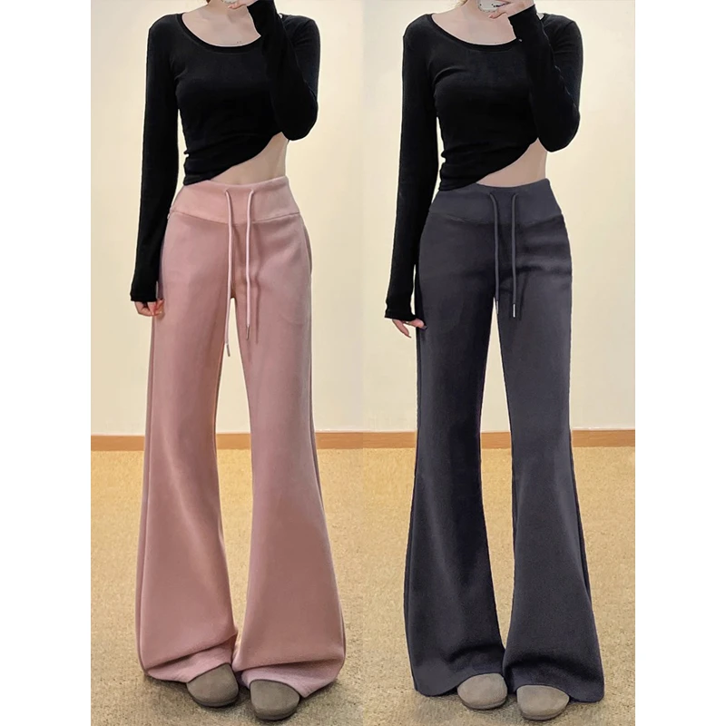 灰色美式辣妹复古微喇卫裤女秋季2025新款高腰休闲显瘦运动喇叭裤