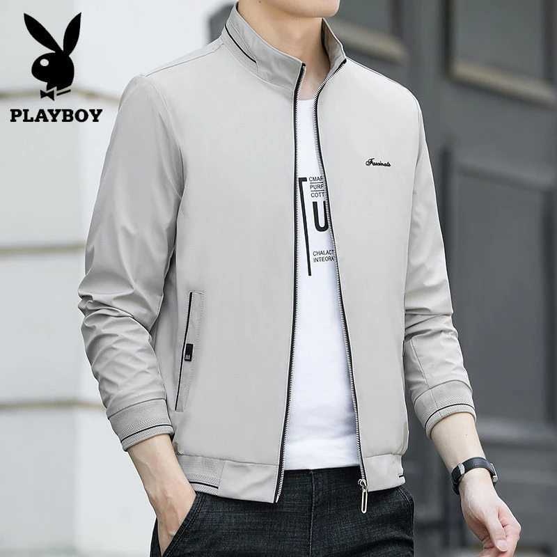 花花公子春秋春夏夹克男士外套大码高端爸爸装男式夹克衫加绒厚款