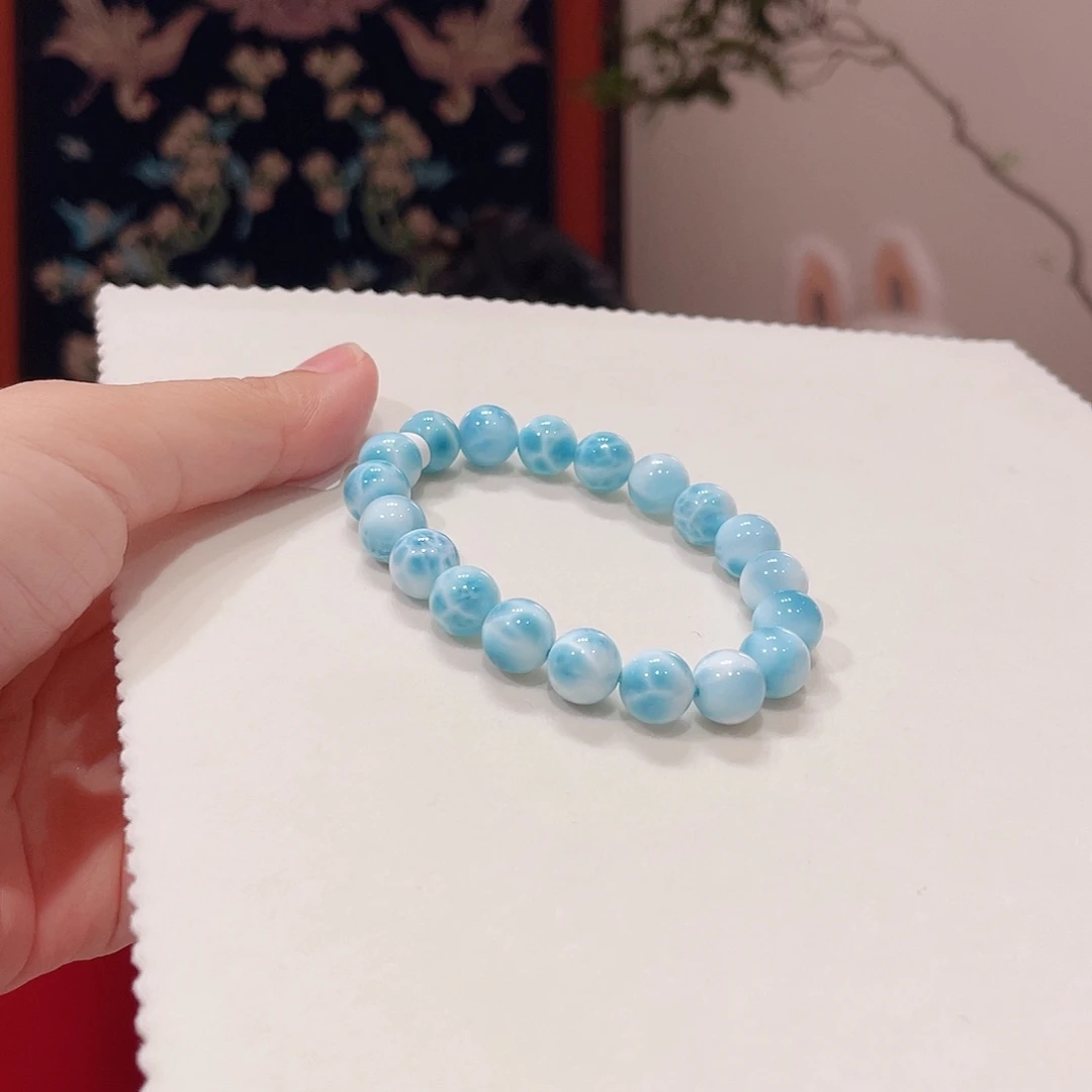 新***宴针钠钙石（海纹石）未镶嵌手链海纹石