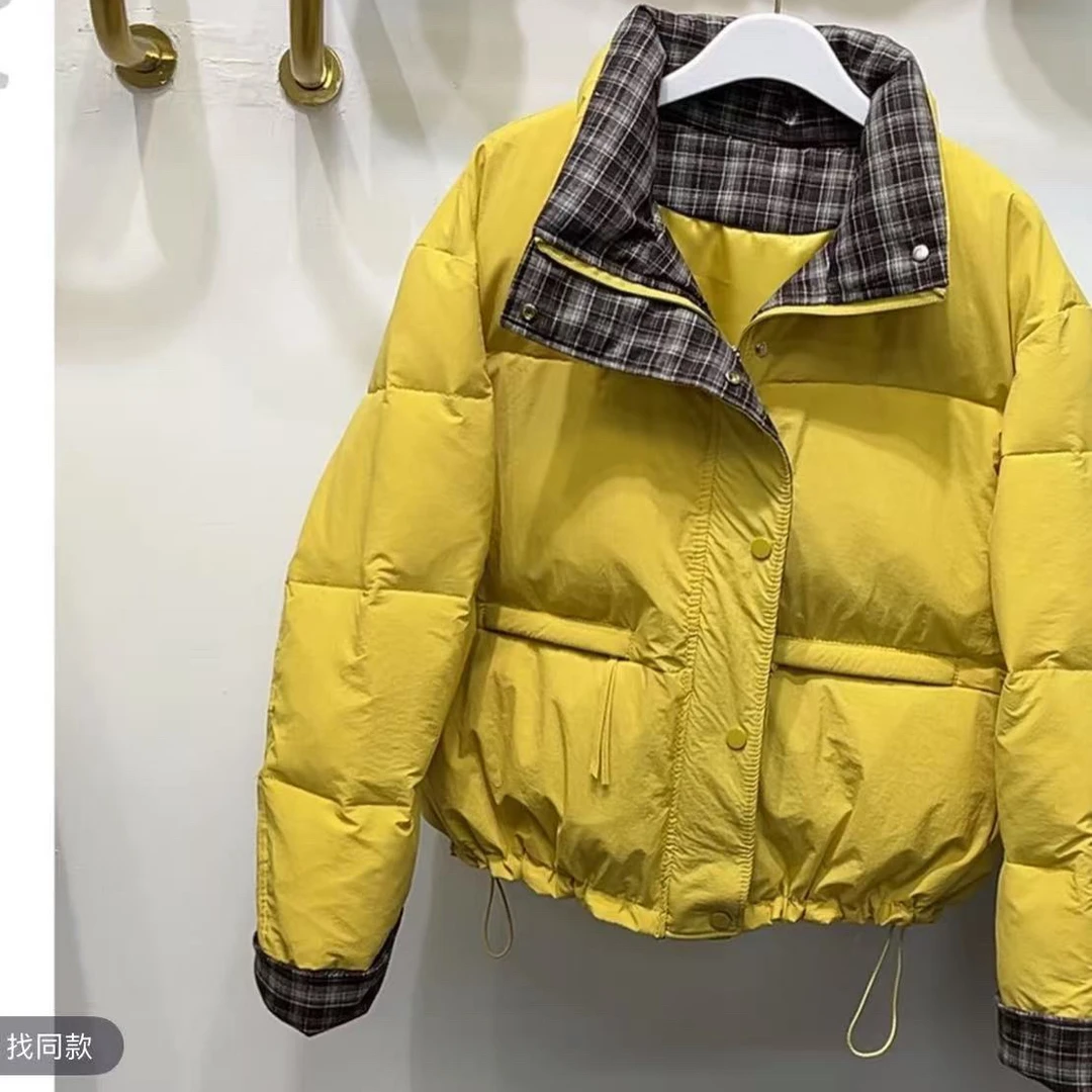 小个子宽松棉服冬季棉服2025韩版新款短款加厚立领格子拼接外套