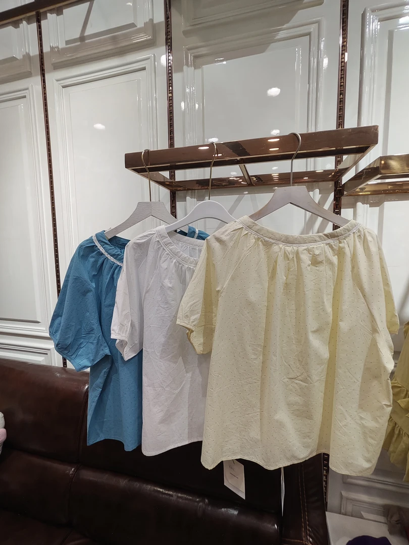 6101百搭娃娃衫拼接圆领宽松泡泡袖衬衣气质夏季纯色常规款小衫