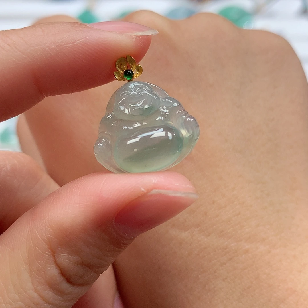 翡翠18K金镶嵌吊坠(赠链)16.8-19-5.5