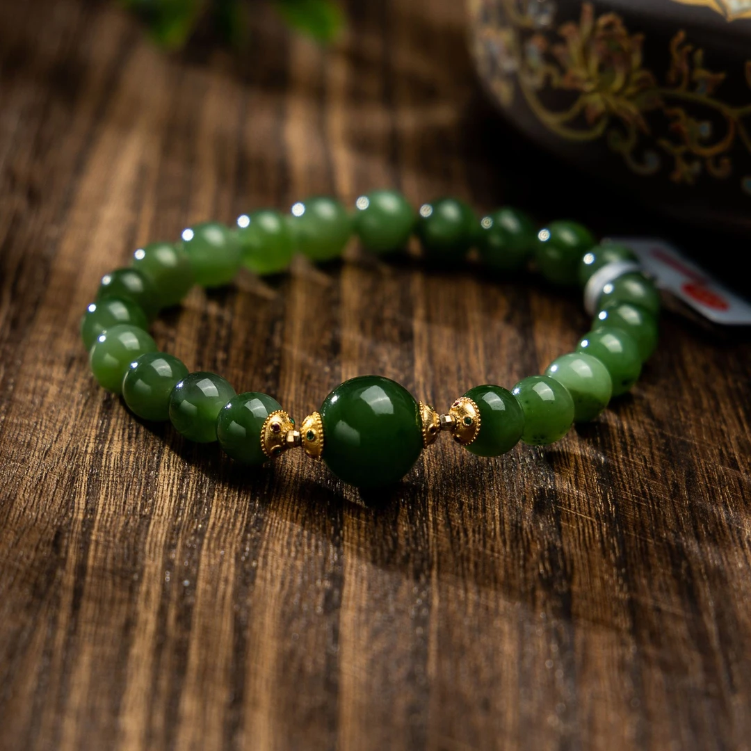 【央博玉】925银和田玉碧玉圆珠手链-YB94920051-多样性发一|BHT6