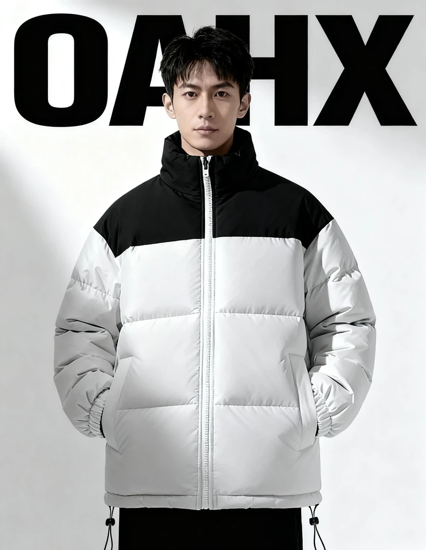 OAHX 美式立领棉服大码男士棉服拼色户外加厚加绒保暖羽绒服